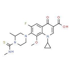 ChemSpider 2D Image | 1-Cyclopropyl-6-fluoro-8-methoxy-7-[3-methyl-4-(methylcarbamothioyl)-1-piperazinyl]-4-oxo-1,4-dihydro-3-quinolinecarboxylic acid | C21H25FN4O4S