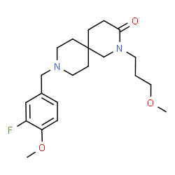 ChemSpider 2D Image | 9-(3-Fluoro-4-methoxybenzyl)-2-(3-methoxypropyl)-2,9-diazaspiro[5.5]undecan-3-one | C21H31FN2O3