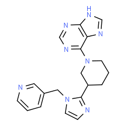 ChemSpider 2D Image | 6-{3-[1-(3-Pyridinylmethyl)-1H-imidazol-2-yl]-1-piperidinyl}-1H-purine | C19H20N8