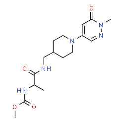 ChemSpider 2D Image | Methyl [1-({[1-(1-methyl-6-oxo-1,6-dihydro-4-pyridazinyl)-4-piperidinyl]methyl}amino)-1-oxo-2-propanyl]carbamate | C16H25N5O4