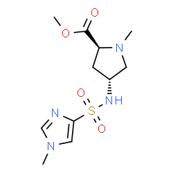 ChemSpider 2D Image | Methyl (4R)-1-methyl-4-{[(1-methyl-1H-imidazol-4-yl)sulfonyl]amino}-L-prolinate | C11H18N4O4S