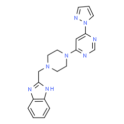 ChemSpider 2D Image | 2-({4-[6-(1H-Pyrazol-1-yl)-4-pyrimidinyl]-1-piperazinyl}methyl)-1H-benzimidazole | C19H20N8