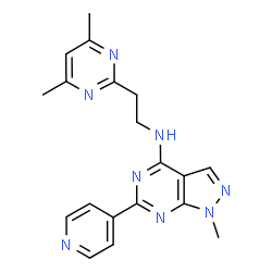 ChemSpider 2D Image | N-[2-(4,6-Dimethyl-2-pyrimidinyl)ethyl]-1-methyl-6-(4-pyridinyl)-1H-pyrazolo[3,4-d]pyrimidin-4-amine | C19H20N8