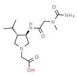 ChemSpider 2D Image | {(3R,4S)-3-[(N-Carbamoyl-N-methylglycyl)amino]-4-isopropyl-1-pyrrolidinyl}acetic acid | C13H24N4O4