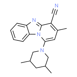 ChemSpider 2D Image | 1-(3,5-Dimethyl-1-piperidinyl)-3-methylpyrido[1,2-a]benzimidazole-4-carbonitrile | C20H22N4