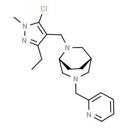 ChemSpider 2D Image | (1S,5R)-6-[(5-Chloro-3-ethyl-1-methyl-1H-pyrazol-4-yl)methyl]-3-(2-pyridinylmethyl)-3,6-diazabicyclo[3.2.2]nonane | C20H28ClN5