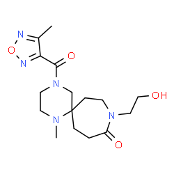 ChemSpider 2D Image | 9-(2-Hydroxyethyl)-1-methyl-4-[(4-methyl-1,2,5-oxadiazol-3-yl)carbonyl]-1,4,9-triazaspiro[5.6]dodecan-10-one | C16H25N5O4
