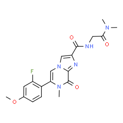 ChemSpider 2D Image | N-[2-(Dimethylamino)-2-oxoethyl]-6-(2-fluoro-4-methoxyphenyl)-7-methyl-8-oxo-7,8-dihydroimidazo[1,2-a]pyrazine-2-carboxamide | C19H20FN5O4