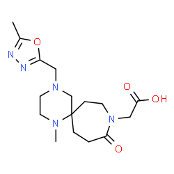 ChemSpider 2D Image | {1-Methyl-4-[(5-methyl-1,3,4-oxadiazol-2-yl)methyl]-10-oxo-1,4,9-triazaspiro[5.6]dodec-9-yl}acetic acid | C16H25N5O4