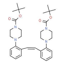 ChemSpider 2D Image | Bis(2-methyl-2-propanyl) 4,4'-[(Z)-1,2-ethenediyldi-2,1-phenylene]di(1-piperazinecarboxylate) | C32H44N4O4