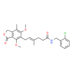 ChemSpider 2D Image | (4E)-N-(2-Chlorobenzyl)-6-(4,6-dimethoxy-7-methyl-3-oxo-1,3-dihydro-2-benzofuran-5-yl)-4-methyl-4-hexenamide | C25H28ClNO5