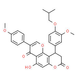 ChemSpider 2D Image | 5-Hydroxy-10-(4-isobutoxy-3-methoxyphenyl)-3-(4-methoxyphenyl)-9,10-dihydro-4H,8H-pyrano[2,3-f]chromene-4,8-dione | C30H28O8