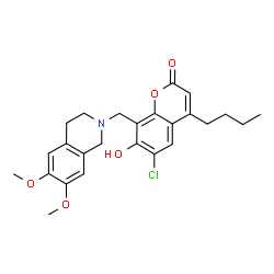 ChemSpider 2D Image | 4-Butyl-6-chloro-8-[(6,7-dimethoxy-3,4-dihydro-2(1H)-isoquinolinyl)methyl]-7-hydroxy-2H-chromen-2-one | C25H28ClNO5