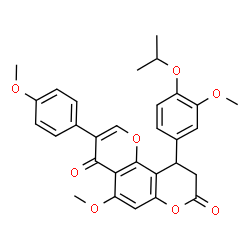 ChemSpider 2D Image | 10-(4-Isopropoxy-3-methoxyphenyl)-5-methoxy-3-(4-methoxyphenyl)-9,10-dihydro-4H,8H-pyrano[2,3-f]chromene-4,8-dione | C30H28O8