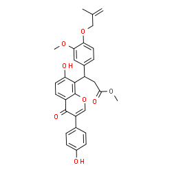 ChemSpider 2D Image | Methyl 3-[7-hydroxy-3-(4-hydroxyphenyl)-4-oxo-4H-chromen-8-yl]-3-{3-methoxy-4-[(2-methyl-2-propen-1-yl)oxy]phenyl}propanoate | C30H28O8
