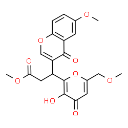 ChemSpider 2D Image | Methyl 3-[3-hydroxy-6-(methoxymethyl)-4-oxo-4H-pyran-2-yl]-3-(6-methoxy-4-oxo-4H-chromen-3-yl)propanoate | C21H20O9