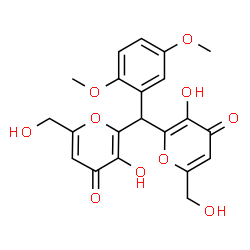 ChemSpider 2D Image | 2,2'-[(2,5-Dimethoxyphenyl)methylene]bis[3-hydroxy-6-(hydroxymethyl)-4H-pyran-4-one] | C21H20O10
