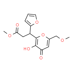 ChemSpider 2D Image | Methyl 3-(2-furyl)-3-[3-hydroxy-6-(methoxymethyl)-4-oxo-4H-pyran-2-yl]propanoate | C15H16O7
