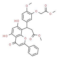 ChemSpider 2D Image | Methyl 3-(5,7-dihydroxy-4-oxo-2-phenyl-4H-chromen-8-yl)-3-[4-methoxy-3-(2-methoxy-2-oxoethoxy)phenyl]propanoate | C29H26O10