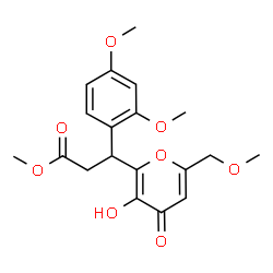 ChemSpider 2D Image | Methyl 3-(2,4-dimethoxyphenyl)-3-[3-hydroxy-6-(methoxymethyl)-4-oxo-4H-pyran-2-yl]propanoate | C19H22O8