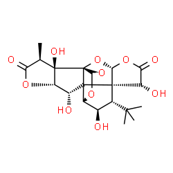 ChemSpider 2D Image | (1R,3R,7S,8S,9R,10S,11S,12S,13S,16S,17R)-6,9,12,17-Tetrahydroxy-16-methyl-8-(2-methyl-2-propanyl)-2,4,14,19-tetraoxahexacyclo[8.7.2.0~1,11~.0~3,7~.0~7,11~.0~13,17~]nonadecane-5,15,18-trione | C20H24O11