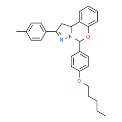ChemSpider 2D Image | 2-(4-Methylphenyl)-5-[4-(pentyloxy)phenyl]-1,10b-dihydropyrazolo[1,5-c][1,3]benzoxazine | C28H30N2O2