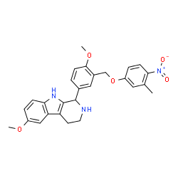 ChemSpider 2D Image | 6-Methoxy-1-{4-methoxy-3-[(3-methyl-4-nitrophenoxy)methyl]phenyl}-2,3,4,9-tetrahydro-1H-beta-carboline | C27H27N3O5