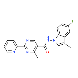 ChemSpider 2D Image | N-(5-Fluoro-3-methyl-1H-indol-1-yl)-4-methyl-2-(2-pyridinyl)-5-pyrimidinecarboxamide | C20H16FN5O