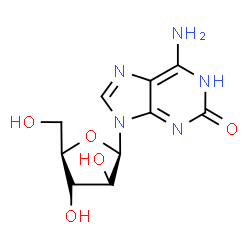 ChemSpider 2D Image | 6-Amino-9-(beta-D-arabinofuranosyl)-1,9-dihydro-2H-purin-2-one | C10H13N5O5
