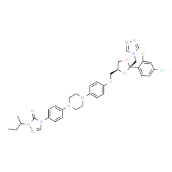 ChemSpider 2D Image | 2-sec-Butyl-4-{4-[4-(4-{[(2R,4S)-2-(2,4-dichlorophenyl)-2-(4H-1,2,4-triazol-4-ylmethyl)-1,3-dioxolan-4-yl]methoxy}phenyl)-1-piperazinyl]phenyl}-2,4-dihydro-3H-1,2,4-triazol-3-one | C35H38Cl2N8O4