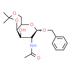 ChemSpider 2D Image | Benzyl (5xi)-2-acetamido-2-deoxy-4,6-O-isopropylidene-L-arabino-hexopyranoside | C18H25NO6