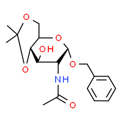 ChemSpider 2D Image | Benzyl (5xi)-2-acetamido-2-deoxy-4,6-O-isopropylidene-alpha-D-xylo-hexopyranoside | C18H25NO6