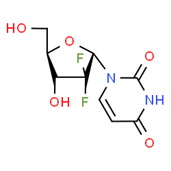 ChemSpider 2D Image | 1-(2-Deoxy-2,2-difluoro-alpha-D-erythro-pentofuranosyl)-2,4(1H,3H)-pyrimidinedione | C9H10F2N2O5