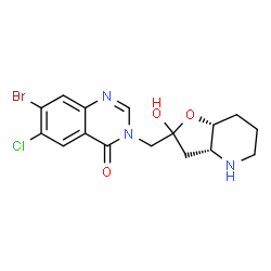 ChemSpider 2D Image | 7-Bromo-6-chloro-3-{[(3aR,7aR)-2-hydroxyoctahydrofuro[3,2-b]pyridin-2-yl]methyl}-4(3H)-quinazolinone | C16H17BrClN3O3