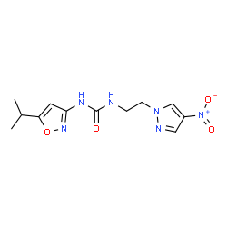 ChemSpider 2D Image | 1-(5-Isopropyl-1,2-oxazol-3-yl)-3-[2-(4-nitro-1H-pyrazol-1-yl)ethyl]urea | C12H16N6O4