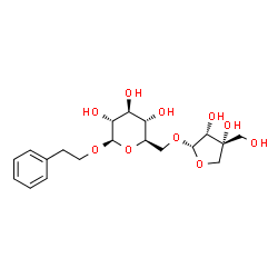 ChemSpider 2D Image | 2-Phenylethyl 6-O-[(2S,3R,4R)-3,4-dihydroxy-4-(hydroxymethyl)tetrahydro-2-furanyl]-beta-D-glucopyranoside | C19H28O10