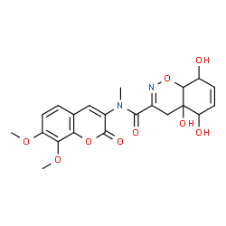 ChemSpider 2D Image | N-(7,8-Dimethoxy-2-oxo-2H-chromen-3-yl)-4a,5,8-trihydroxy-N-methyl-4a,5,8,8a-tetrahydro-4H-1,2-benzoxazine-3-carboxamide | C21H22N2O9