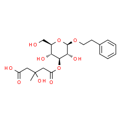 ChemSpider 2D Image | 2-Phenylethyl 3-O-(4-carboxy-3-hydroxy-3-methylbutanoyl)-beta-D-glucopyranoside | C20H28O10