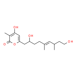ChemSpider 2D Image | 6-[(5E)-2,9-Dihydroxy-5,7-dimethyl-5-nonen-1-yl]-4-hydroxy-3-methyl-2H-pyran-2-one | C17H26O5