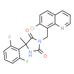 ChemSpider 2D Image | 3-[(7-Chloro-8-quinolinyl)methyl]-5-(2,6-difluorophenyl)-5-methyl-2,4-imidazolidinedione | C20H14ClF2N3O2
