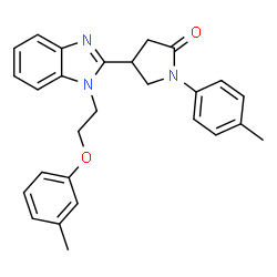 ChemSpider 2D Image | 4-{1-[2-(3-Methylphenoxy)ethyl]-1H-benzimidazol-2-yl}-1-(4-methylphenyl)-2-pyrrolidinone | C27H27N3O2
