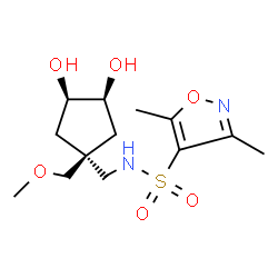 ChemSpider 2D Image | N-{[(1r,3R,4S)-3,4-Dihydroxy-1-(methoxymethyl)cyclopentyl]methyl}-3,5-dimethyl-1,2-oxazole-4-sulfonamide | C13H22N2O6S