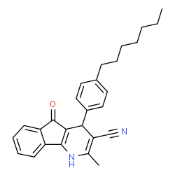 ChemSpider 2D Image | 4-(4-Heptylphenyl)-2-methyl-5-oxo-4,5-dihydro-1H-indeno[1,2-b]pyridine-3-carbonitrile | C27H28N2O