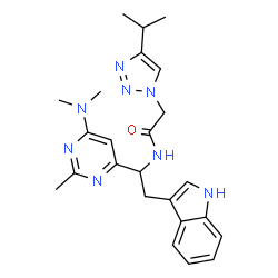 ChemSpider 2D Image | N-{1-[6-(Dimethylamino)-2-methyl-4-pyrimidinyl]-2-(1H-indol-3-yl)ethyl}-2-(4-isopropyl-1H-1,2,3-triazol-1-yl)acetamide | C24H30N8O