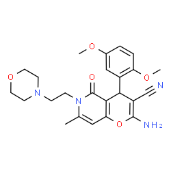 ChemSpider 2D Image | 2-amino-4-(2,5-dimethoxyphenyl)-7-methyl-6-[2-(morpholin-4-yl)ethyl]-5-oxo-4H-pyrano[3,2-c]pyridine-3-carbonitrile | C24H28N4O5