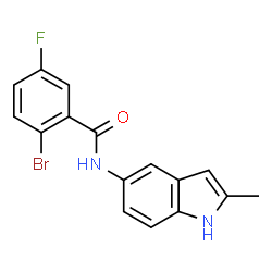ChemSpider 2D Image | 2-Bromo-5-fluoro-N-(2-methyl-1H-indol-5-yl)benzamide | C16H12BrFN2O