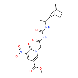 ChemSpider 2D Image | Methyl 1-[2-({[1-(bicyclo[2.2.1]hept-2-yl)ethyl]carbamoyl}amino)-2-oxoethyl]-5-nitro-6-oxo-1,6-dihydro-3-pyridinecarboxylate | C19H24N4O7