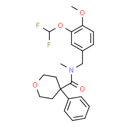 ChemSpider 2D Image | N-[3-(Difluoromethoxy)-4-methoxybenzyl]-N-methyl-4-phenyltetrahydro-2H-pyran-4-carboxamide | C22H25F2NO4