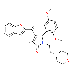 ChemSpider 2D Image | 4-(1-Benzofuran-2-ylcarbonyl)-5-(2,5-dimethoxyphenyl)-3-hydroxy-1-[2-(4-morpholinyl)ethyl]-1,5-dihydro-2H-pyrrol-2-one | C27H28N2O7