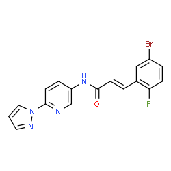 ChemSpider 2D Image | (2E)-3-(5-Bromo-2-fluorophenyl)-N-[6-(1H-pyrazol-1-yl)-3-pyridinyl]acrylamide | C17H12BrFN4O